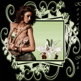 Анимированная открытка Девушка, орхидеи, бабочка