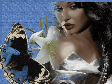 Анимированная открытка Девушка и бабочка, лилия