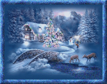 Анимированная открытка Зимний пейзаж Северный полюс Санта