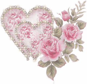 Анимированная открытка Сердечки, розы блеск сердца