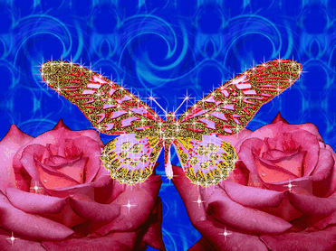 Анимированная открытка Бабочка на розах.....