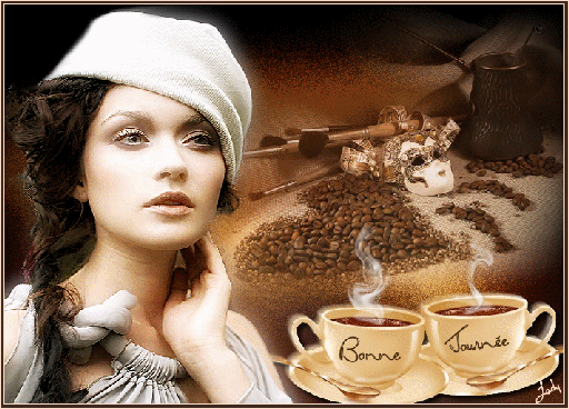 Анимированная открытка Девушка и кофе добрым утром друзья