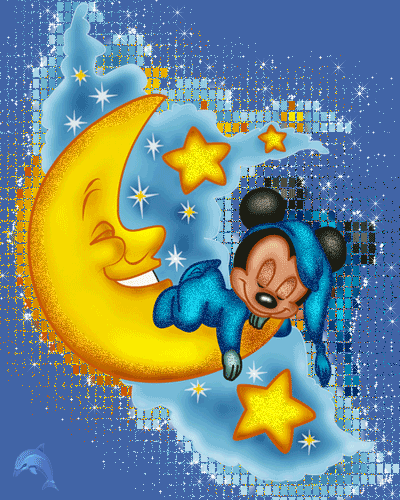 Анимированная открытка Мики маус спит на луне