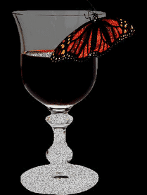 Анимированная открытка Бокал вина с бабочкой