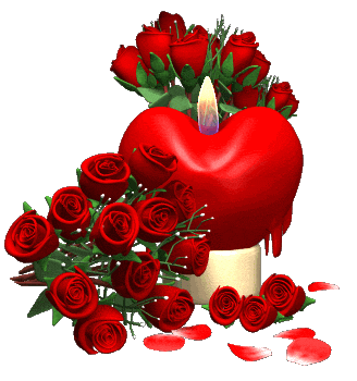 Анимированная открытка Розы, свеча в виде сердца