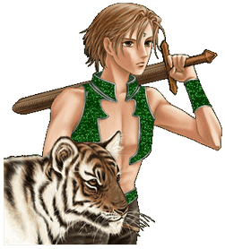 Анимированная открытка Тигр и парень с мечом