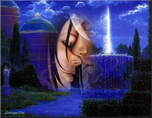 Анимированная открытка Мужчина женщина фонтан