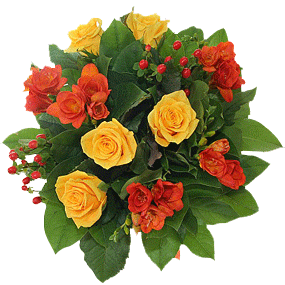 Открытка Букет из желтых и красных роз