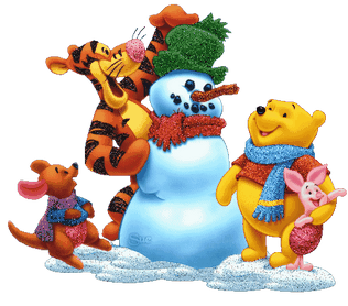 Анимированная открытка Снеговик, Винни Пух и его друзья