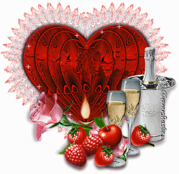 Анимированная открытка Сердце и шампанское с бокалами