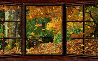Анимированная открытка Осень открытое окно