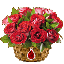 Анимированная открытка Красные розы в корзине
