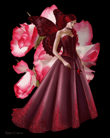Анимированная открытка Девушка в красном платье с розами