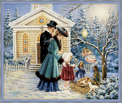 Анимированная открытка Семейная пара, ребёнок, ангелок
