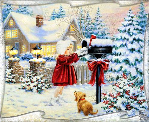 Анимированная открытка дети зима