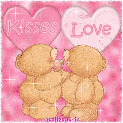 Анимированная открытка Kisses Love влюбленные мишки
