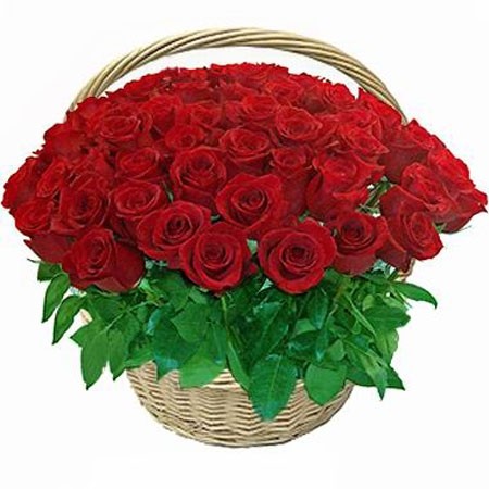Открытка Букет красных роз в корзине