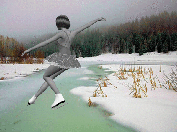 Анимированная открытка Девушка катается на коньках