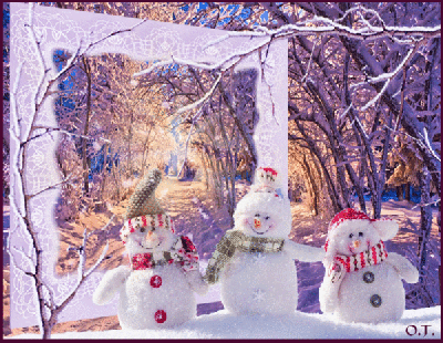 Анимированная открытка Снеговики 80 детские новогодние песни