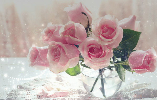 Анимированная открытка Розы, ваза