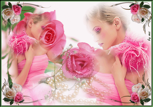 Анимированная открытка Две девушки с розами