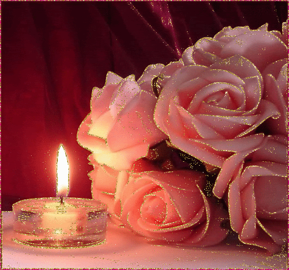 Анимированная открытка Розы со свечой открытки с цветами