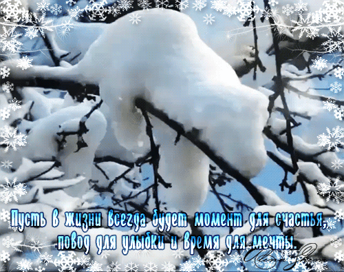 Анимированная открытка Открытка - Снежный медвежонок, весёлого зимнего настроения