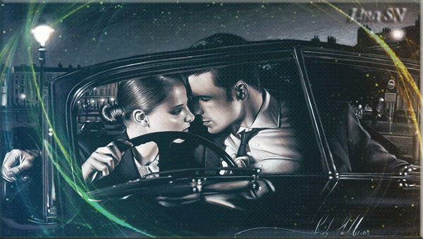 Анимированная открытка Ночной разговор в машине двух влюбленных