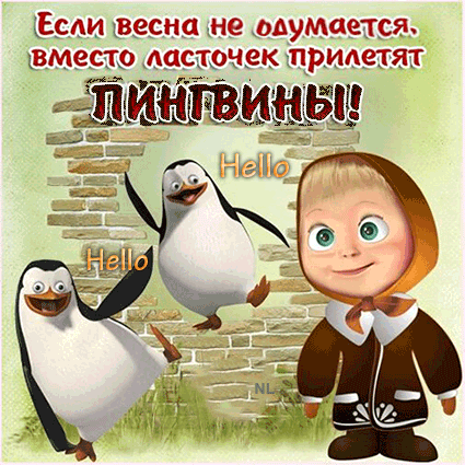 Анимированная открытка Если весна не одумается, то вместо ласточек прилетят пингвины!