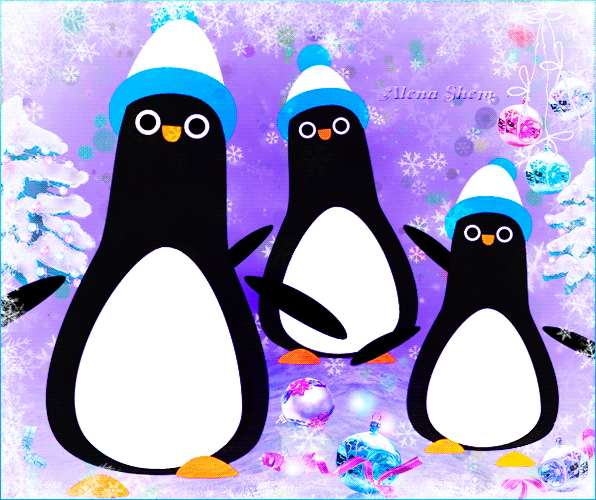 Анимированная открытка Весёлые пингвины.