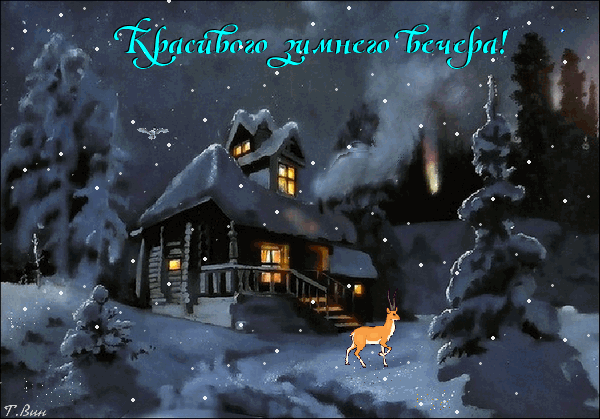 Анимированная открытка Красивого, зимнего вечера!