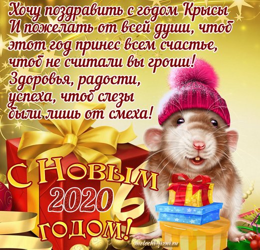 Открытка Хочу поздравить с Новым годом Крысы и пожелать от всей души, чтоб год принес всем счастья....