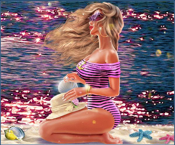 Анимированная открытка Девушка у моря.