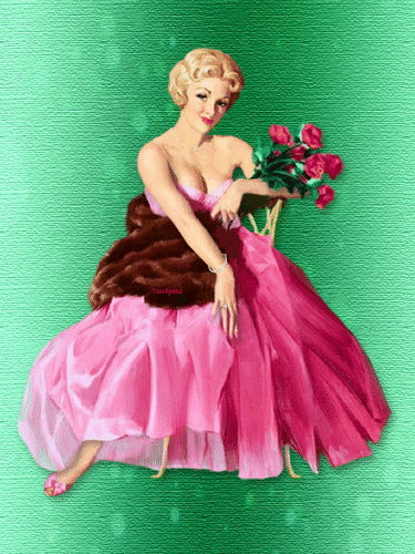 Анимированная открытка Девушка и розы.