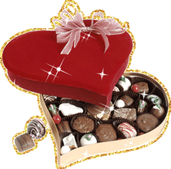 Анимированная открытка Коробка конфет сердце шоколад аниме