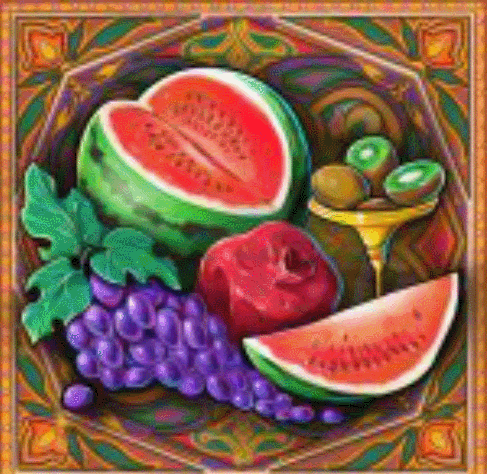 Анимированная открытка Натюрморт: арбуз, виноград, гранат, киви