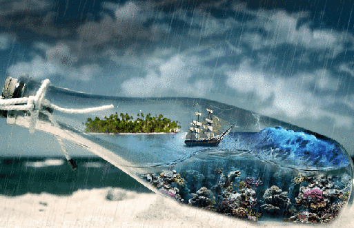 Анимированная открытка Море в бутылке море шторм обои