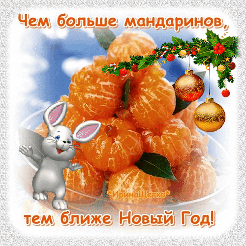 Анимированная открытка Чем больше мандаринов, тем ближе Новый Год!