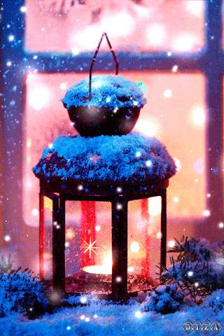 Анимированная открытка Фонарь фонарь на снегу