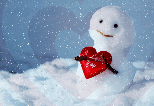 Анимированная открытка Снеговик с сердечком