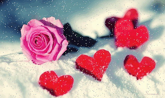 Анимированная открытка Роза и сердечки