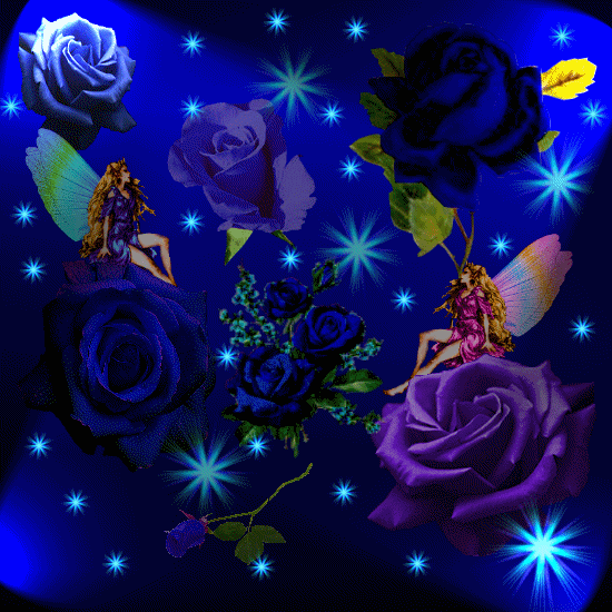 Анимированная открытка Розы, звездочки и женщины-бабочки