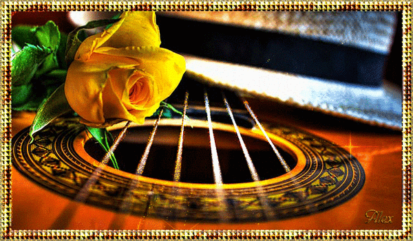 Анимированная открытка Роза. Гитара