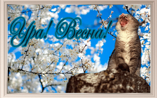 Анимированная открытка Ура! Весна! первым днем весны
