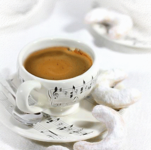 Анимированная открытка Чашка кофе с нотами