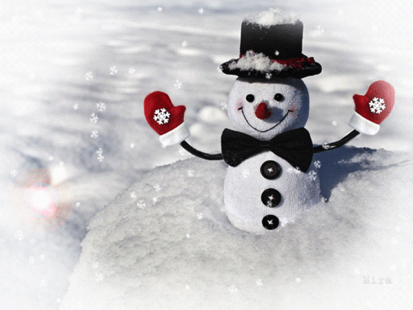 Анимированная открытка Доброе утро зима снеговик