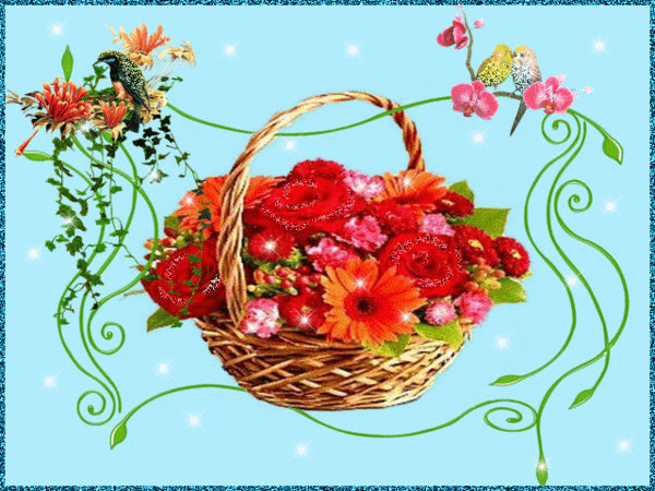 Анимированная открытка Цветы в корзинке
