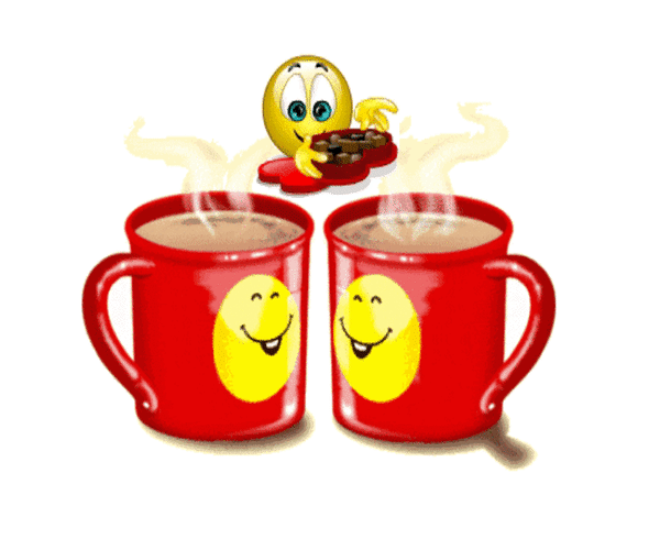 Анимированная открытка Две чашки кофе со смайликами
