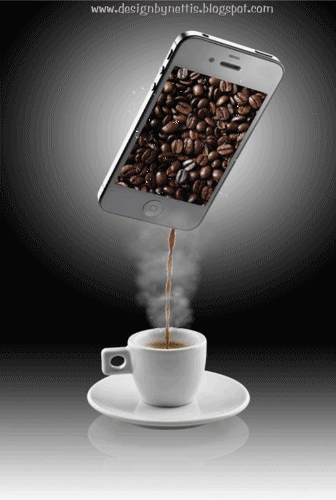 Анимированная открытка Смартфон и чашка кофе