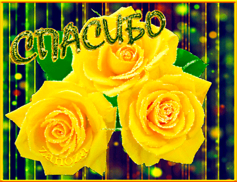 Анимированная открытка Спасибо Желтые розы